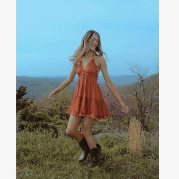 Backless Babydoll Short Dress in Burnt Orange - Picture 10 of 16